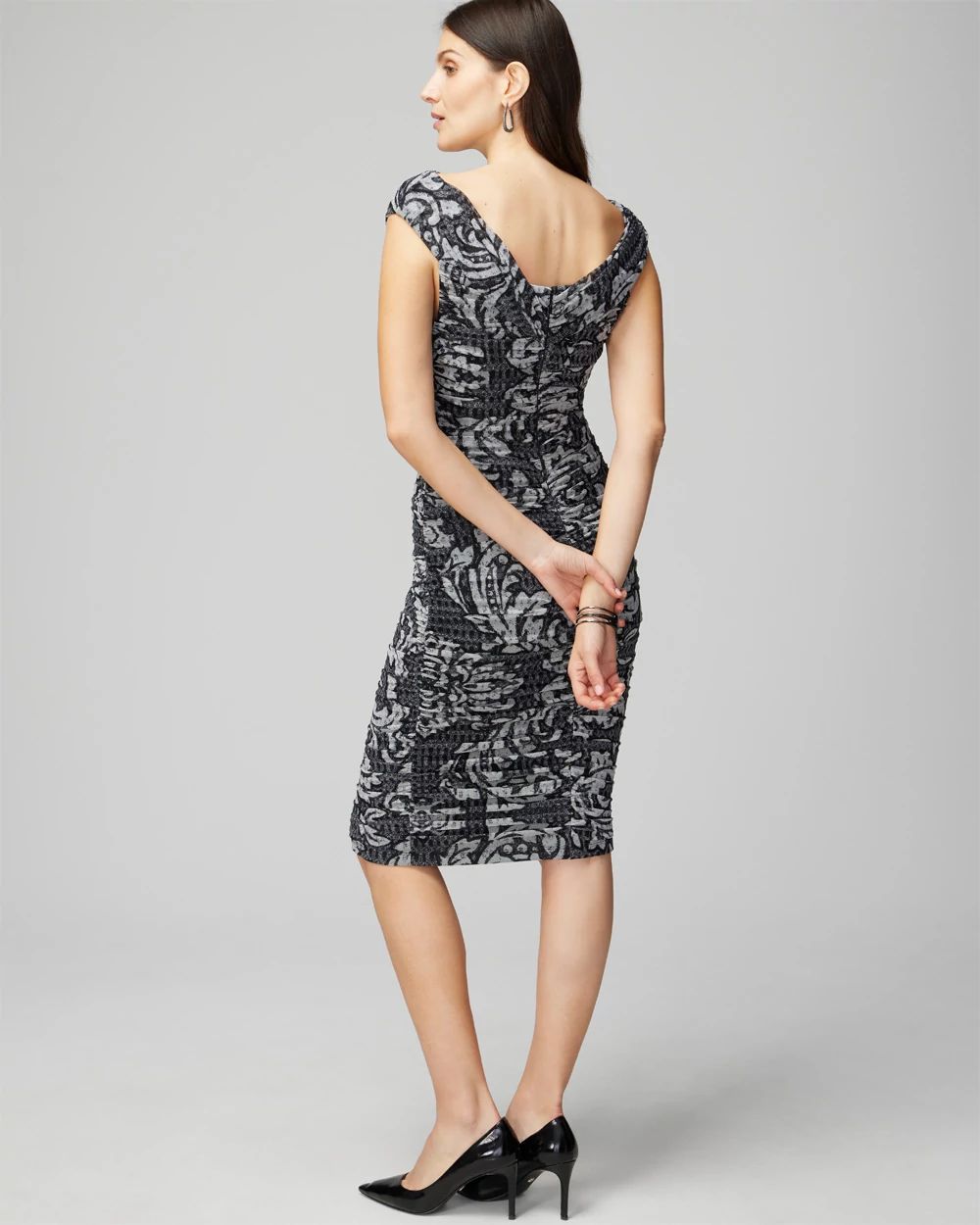 Petite Off The Shoulder Ruched Mesh Sheath Dress White House Black Market